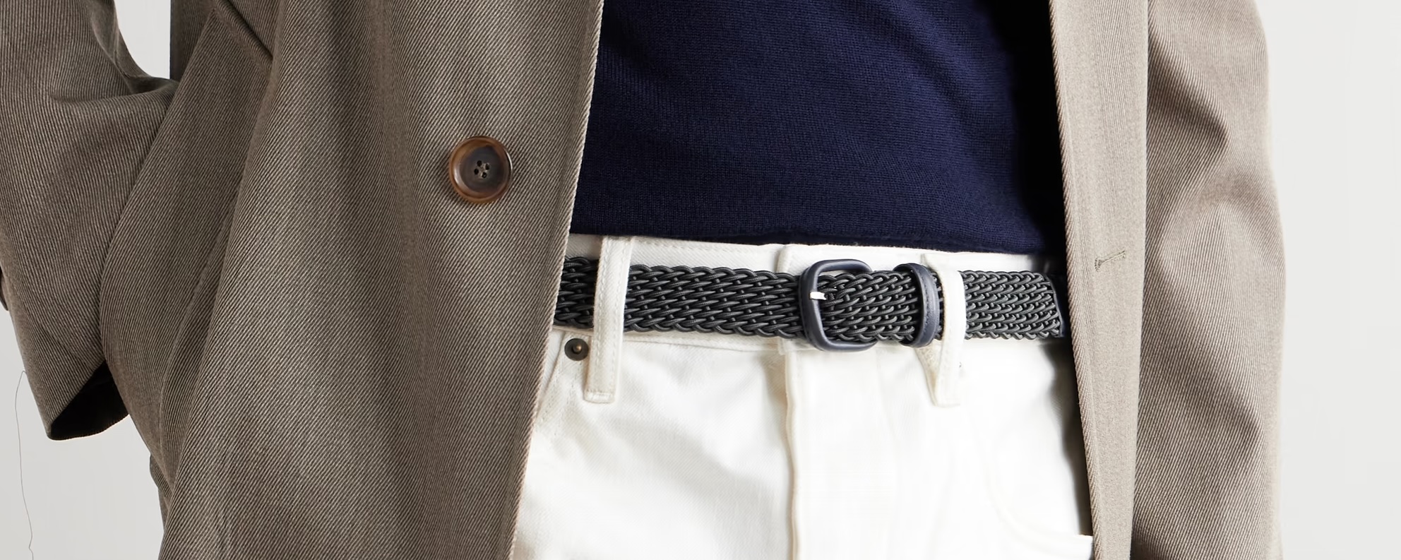 Refined Casual — belt and wallet flat lay with natural materials