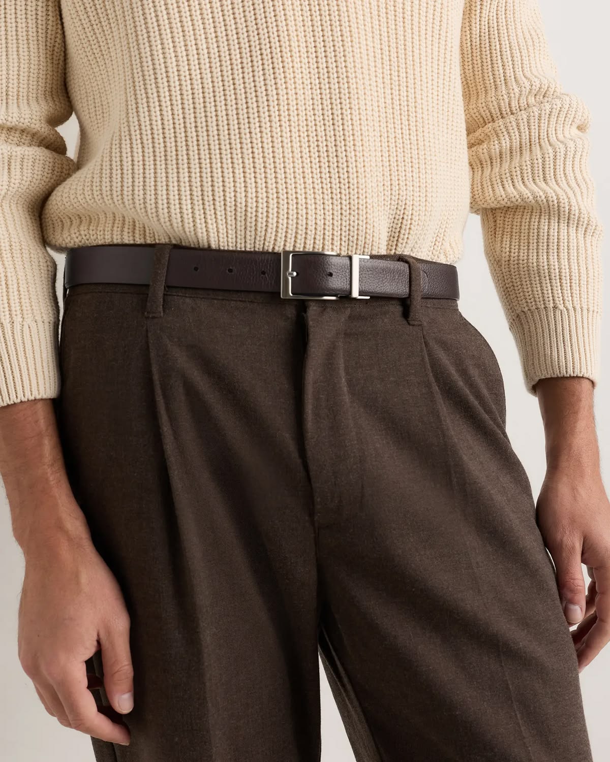 Dress — tailored suiting with refined leather belt