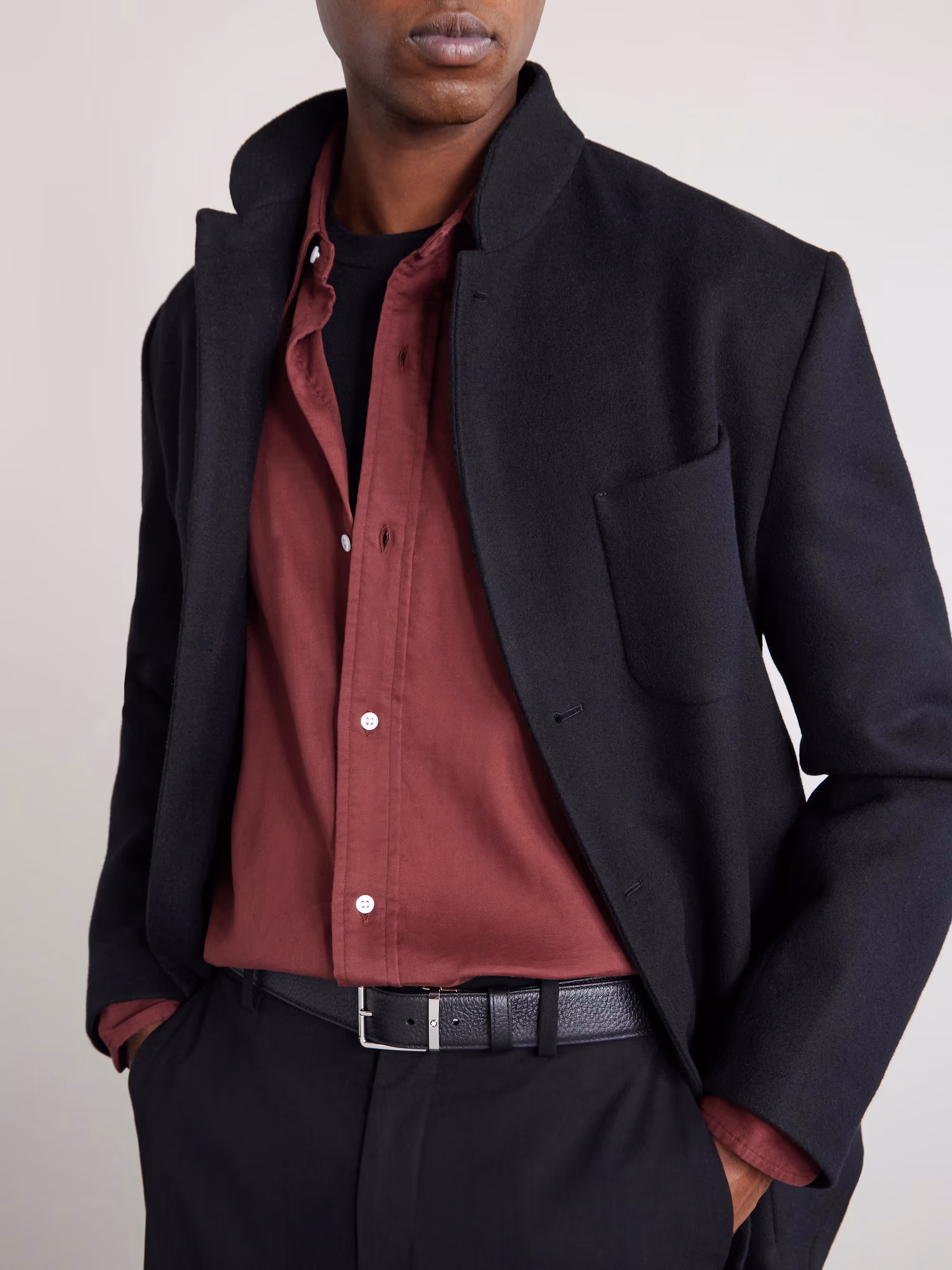 Dress — classic dress belt close-up on dark trousers