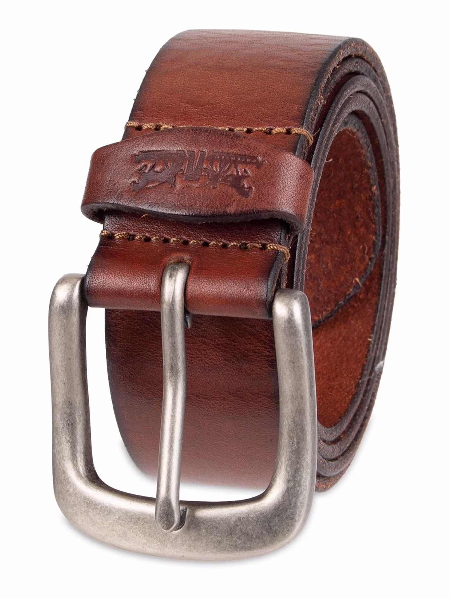 Casual belt — brown leather on denim