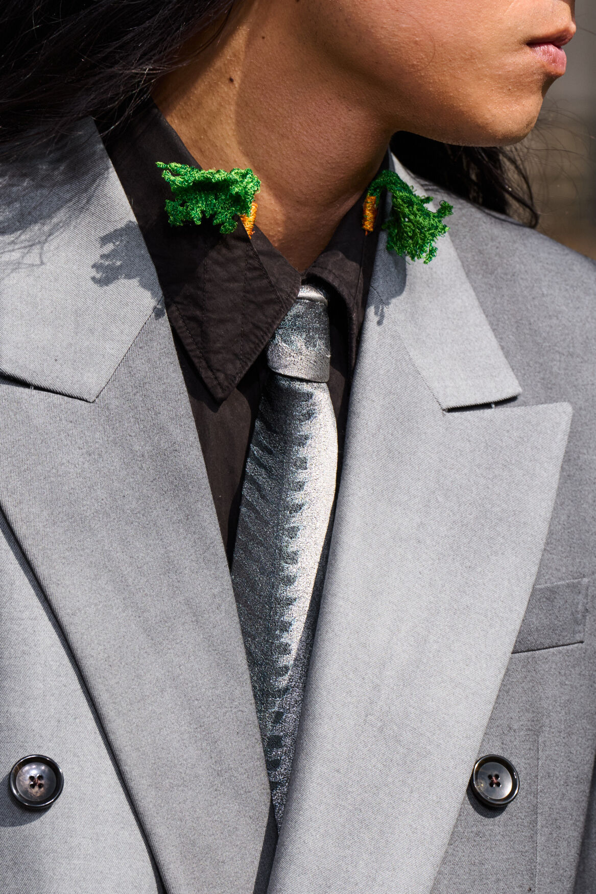 Modern — navy pinstripe suit with tonal tie