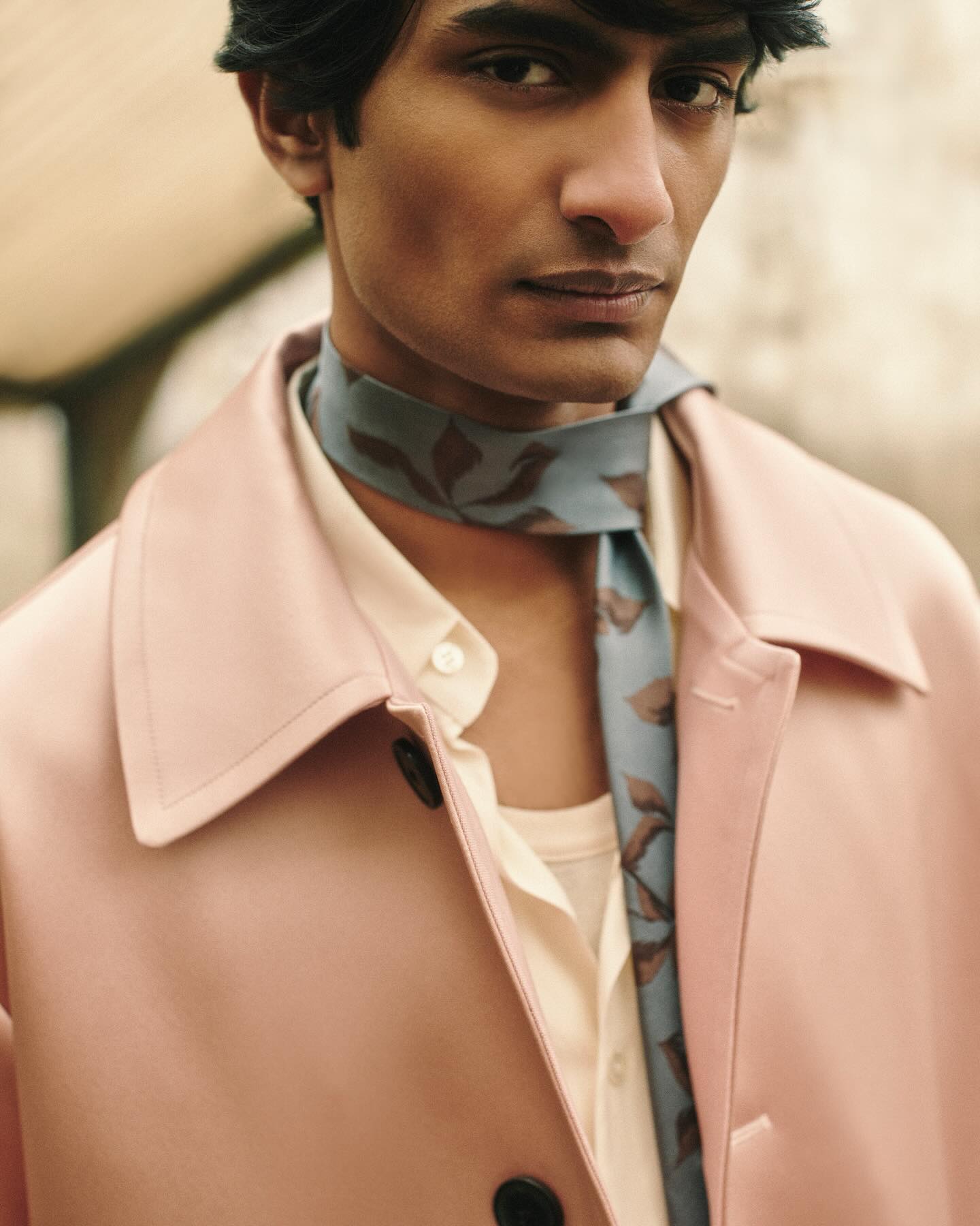 Modern — blush shirt with printed collar detail