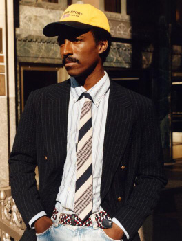 Prep — leather jacket with striped tie